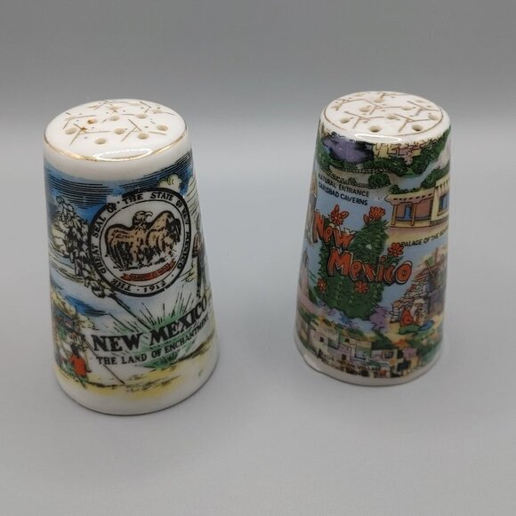 Vintage New Mexico Souvenir Salt & Pepper Shaker Set Cork Plugs Japan - Picture 2 of 6